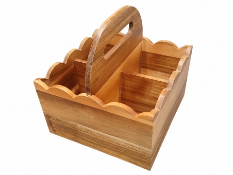 Scallop acacia flatware caddy